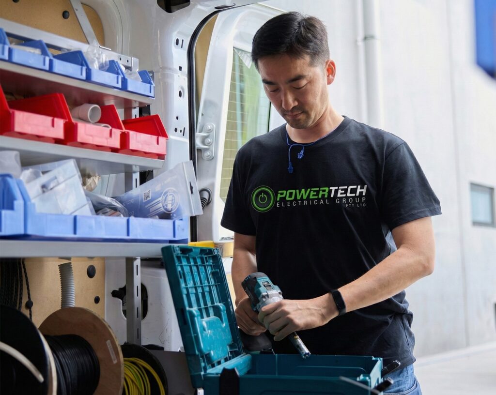 storm-damage-electrical-repairs-in-van-tools-organized